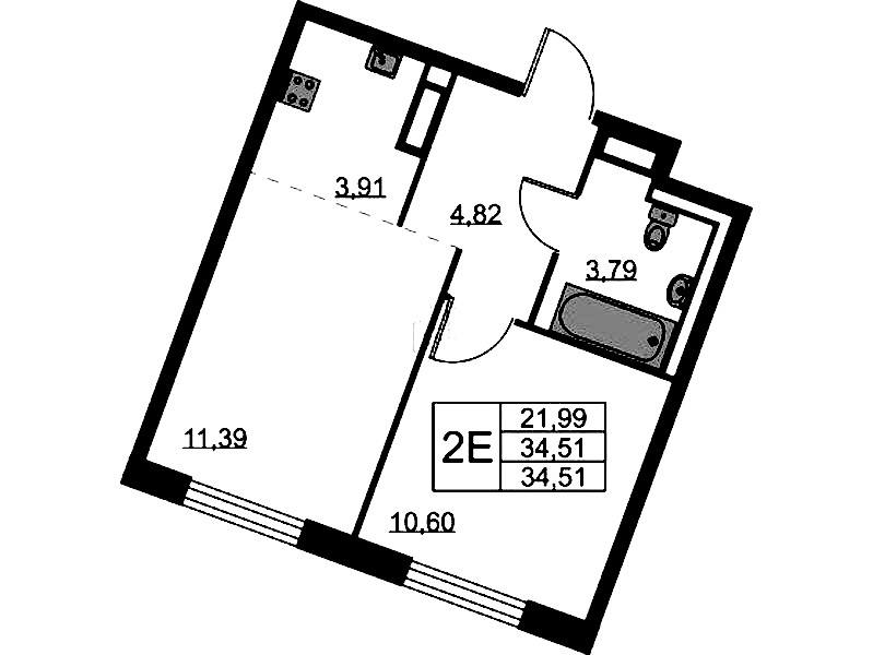 1-комнатная квартира 34.51 м², 3/9 эт., ЖК «Квартал Лаголово»